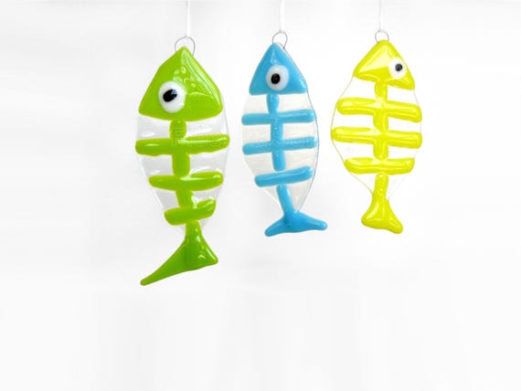 Glass Fish Skeleton Ornament Suncatcher Window Hanging Gift Fishing Halloween