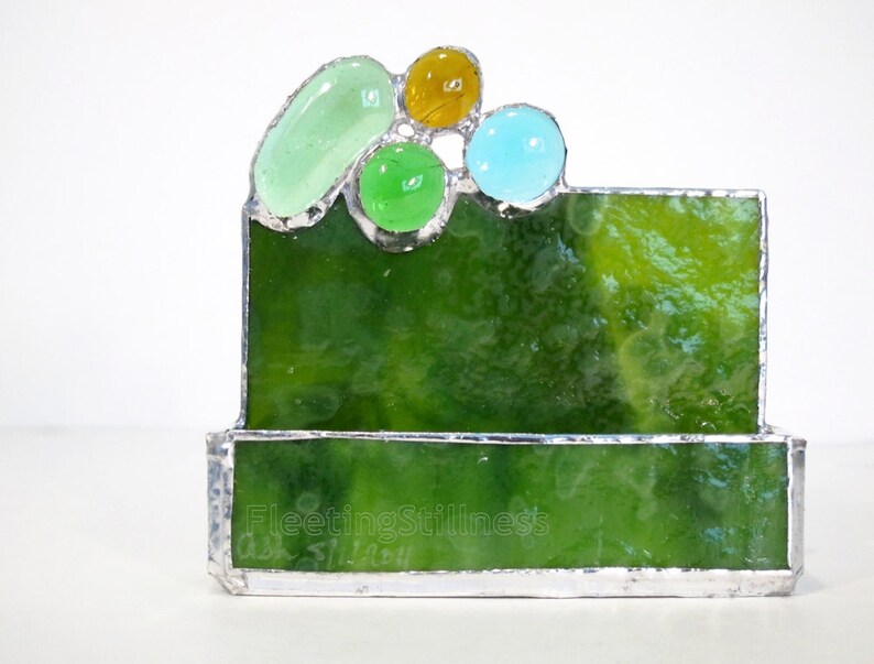 Business Card Holder Stained Glass Green Etsy