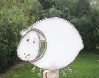 White Sheep Nursery Night Light Stained Glass, Nightlight