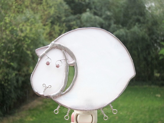 White Sheep Nursery Night Light Stained Glass, Nightlight
