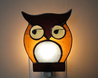 Owl Nursery Night Light Stained Glass Retro