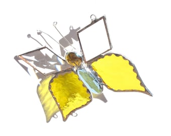 Butterfly Suncatcher, Yellow Stained Glass Window Hanging Gift
