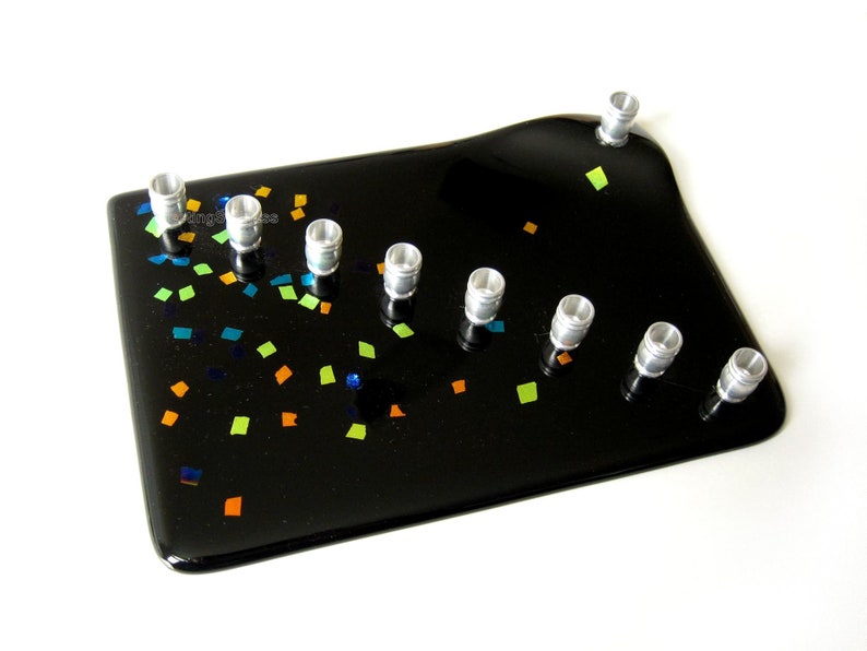 Hanukkah Menorah Chanukah Candle Holder Fused Glass Menorah Etsy