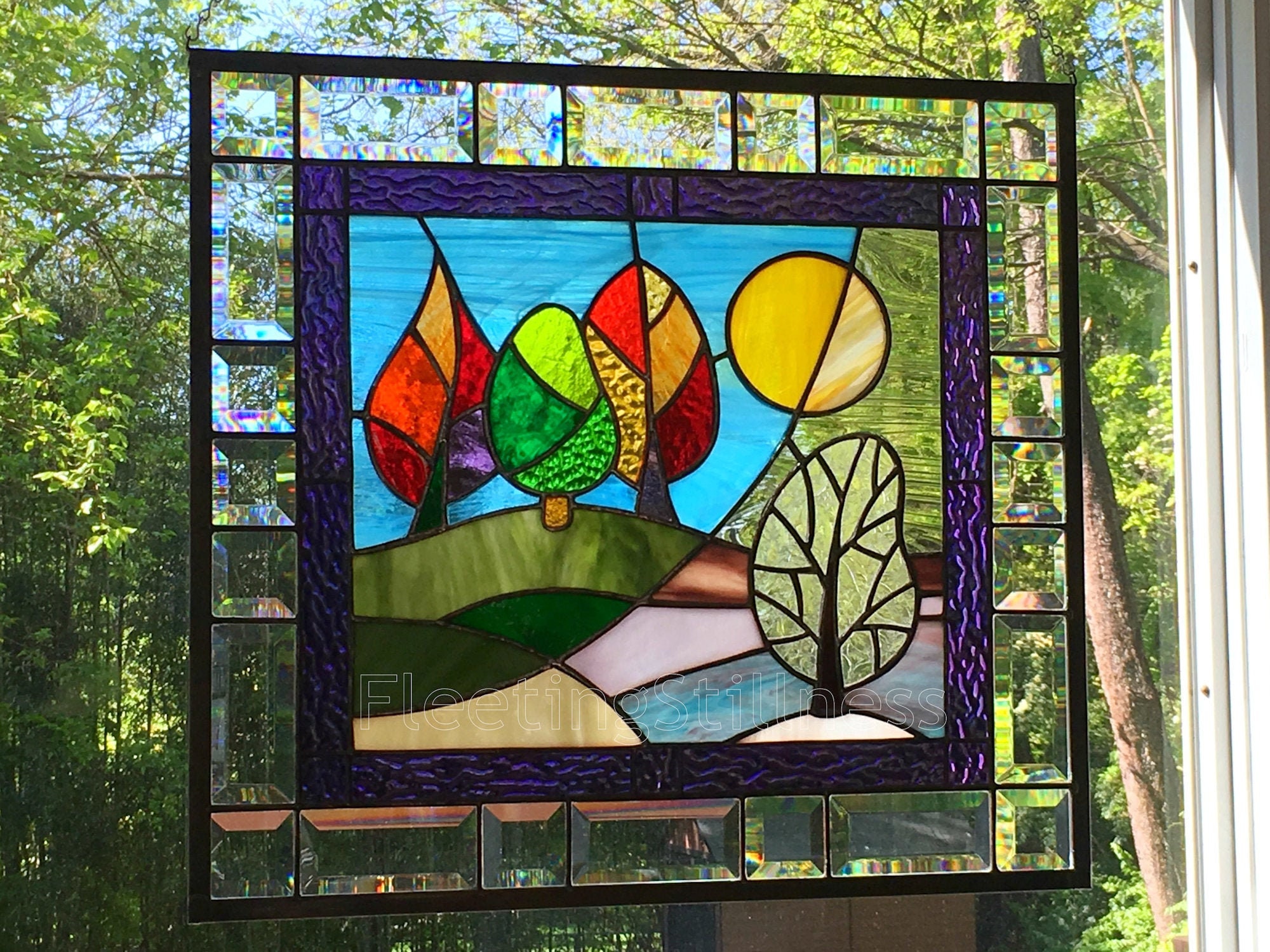 Stained Glass Panel Change of Seasons Colorful Stain Glass Etsy