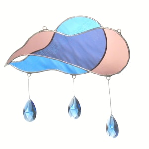 Gift Rain Stained Glass Suncatcher , Cloud Sun Catcher, Blue Window Hanging
