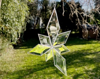 Seven Point Star Asymmetrical Stained Glass Suncatcher Gift - Large 12 inches
