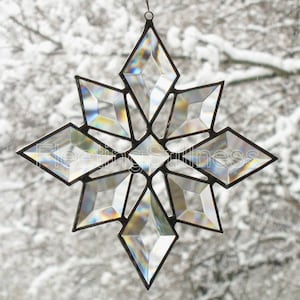 Star Suncatcher Beveled Glass Christmas Home Decor Snowflake Window Hanging Gift