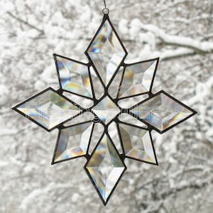 Star Suncatcher Beveled Glass Christmas Snowflake Window Hanging Gift image 1