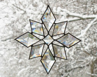 Star Suncatcher Beveled Glass Christmas Snowflake Window Hanging Gift