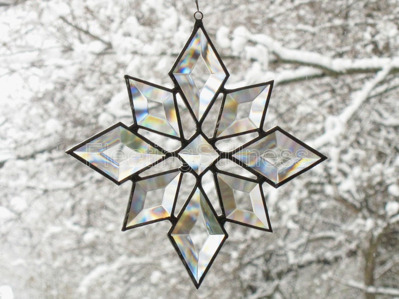 Stained Glass Star Sun Catcher Beveled Suncatcher Snowflake Christmas Beveled Window Hanging (9bv Large) 