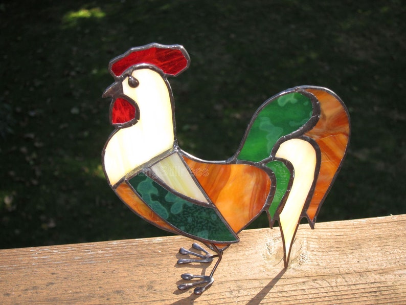 Stained Glass Rooster Rustic 3D Ornament Stand-Up image 3