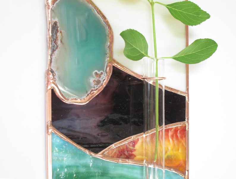 Wall Decor Mid Century Modern Bud Vase Stained Glass Gift image 7