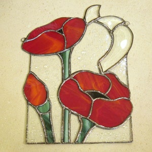 Poppies Stained Glass Sun Catcher Custom Stained Glass Suncatcher Unique Gift image 3