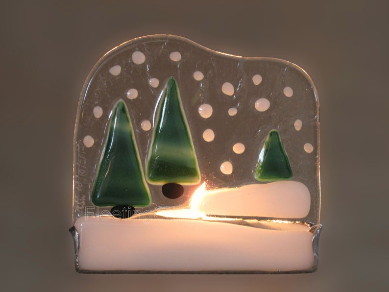 Christmas Decoration Stained Glass Candle Holder Snow Christmas Tree Bild 1