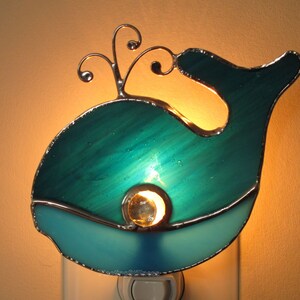 Blue Whale Stained Glass Baby Night Light Wall Plug In image 2