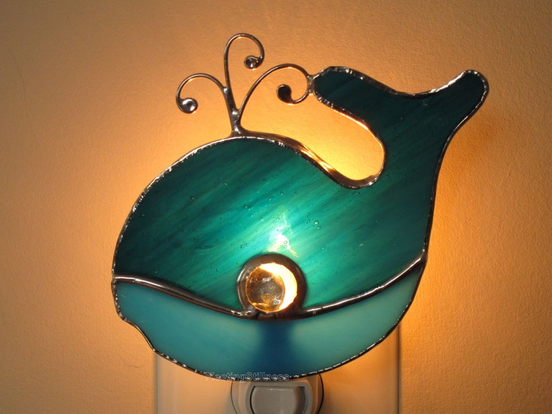 Blue Whale Stained Glass Baby Night Light Wall Plug In image 2