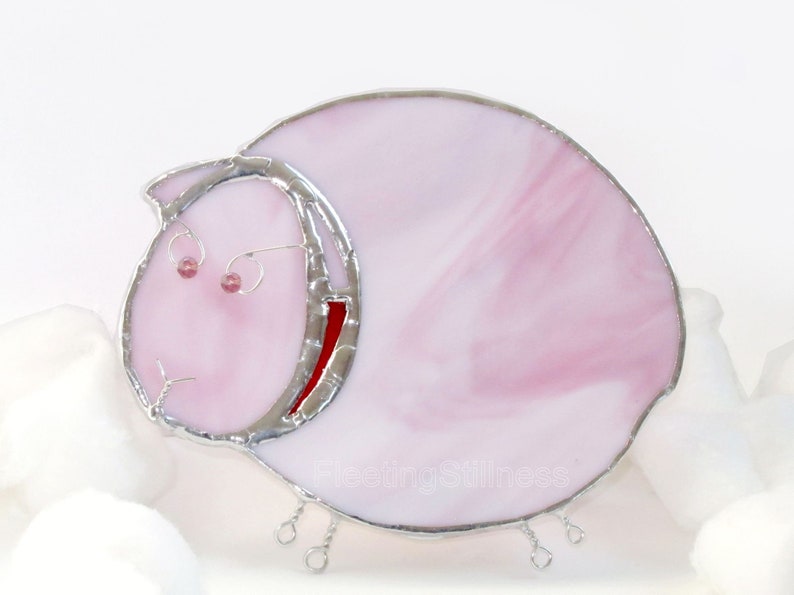 Pink Sheep Night Light, Child Stained Glass Nursery Night Light Gift image 2