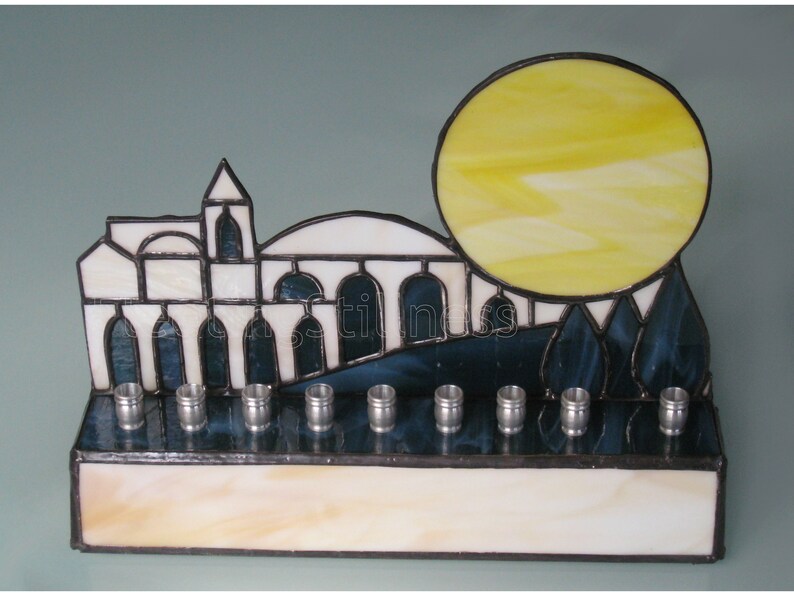 Hanukkah Menorah Candle Holder Glass Menorah Judaica Jerusalem Etsy
