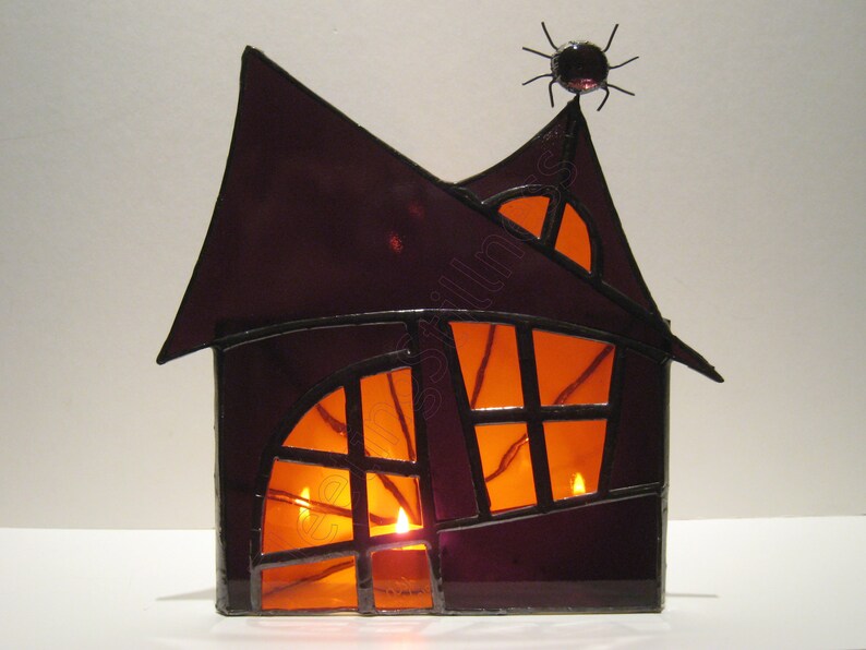 Halloween Decor Stained Glass Candle Holder Decoration Haunted Mansion Wicca Purple Orange 3