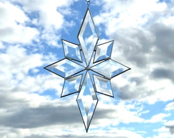 Star of Bethlehem Stained Glass Suncatcher Gift - Large Beveled Glass Star 12 inches