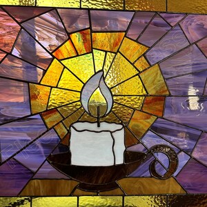 Burning Candle Stained Glass Panel Candlelight Faith Believe Custom Window Bild 7