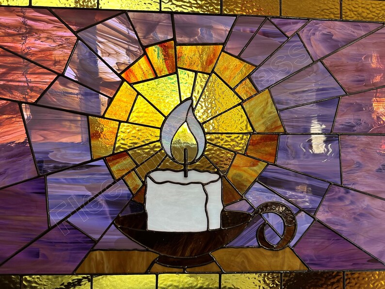 Burning Candle Stained Glass Panel Candlelight Faith Believe Custom Window Bild 7