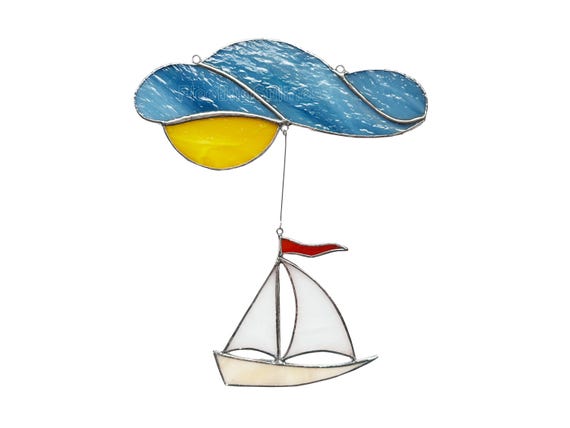 Sailboat Stained Glass Suncatcher Sailing Decor