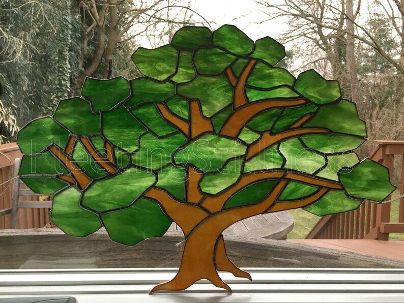 Tree of Life Stain Glass CUSTOM Stained Glass Window Panel Oak Etsy