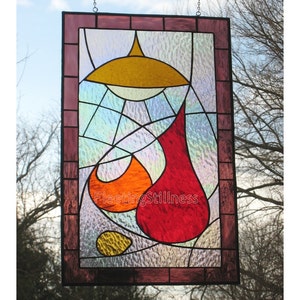Stained Glass Panel Gift Kitchen Decor Mid Century Modern Retro