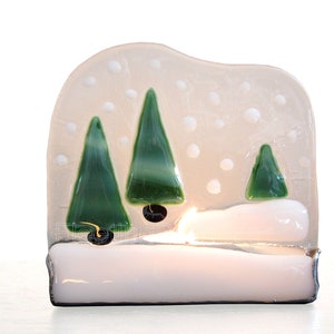 Christmas Decoration Stained Glass Candle Holder Snow Christmas Tree Bild 2