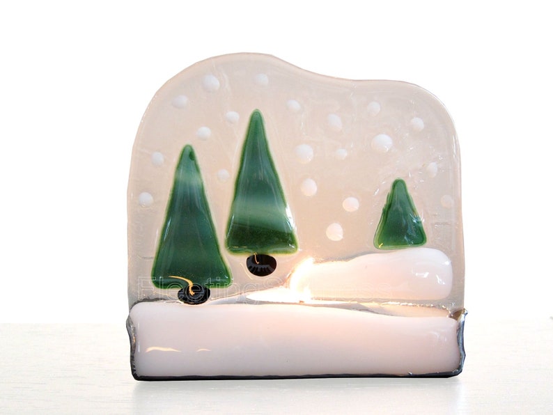 Christmas Decoration Stained Glass Candle Holder Snow Christmas Tree Bild 2