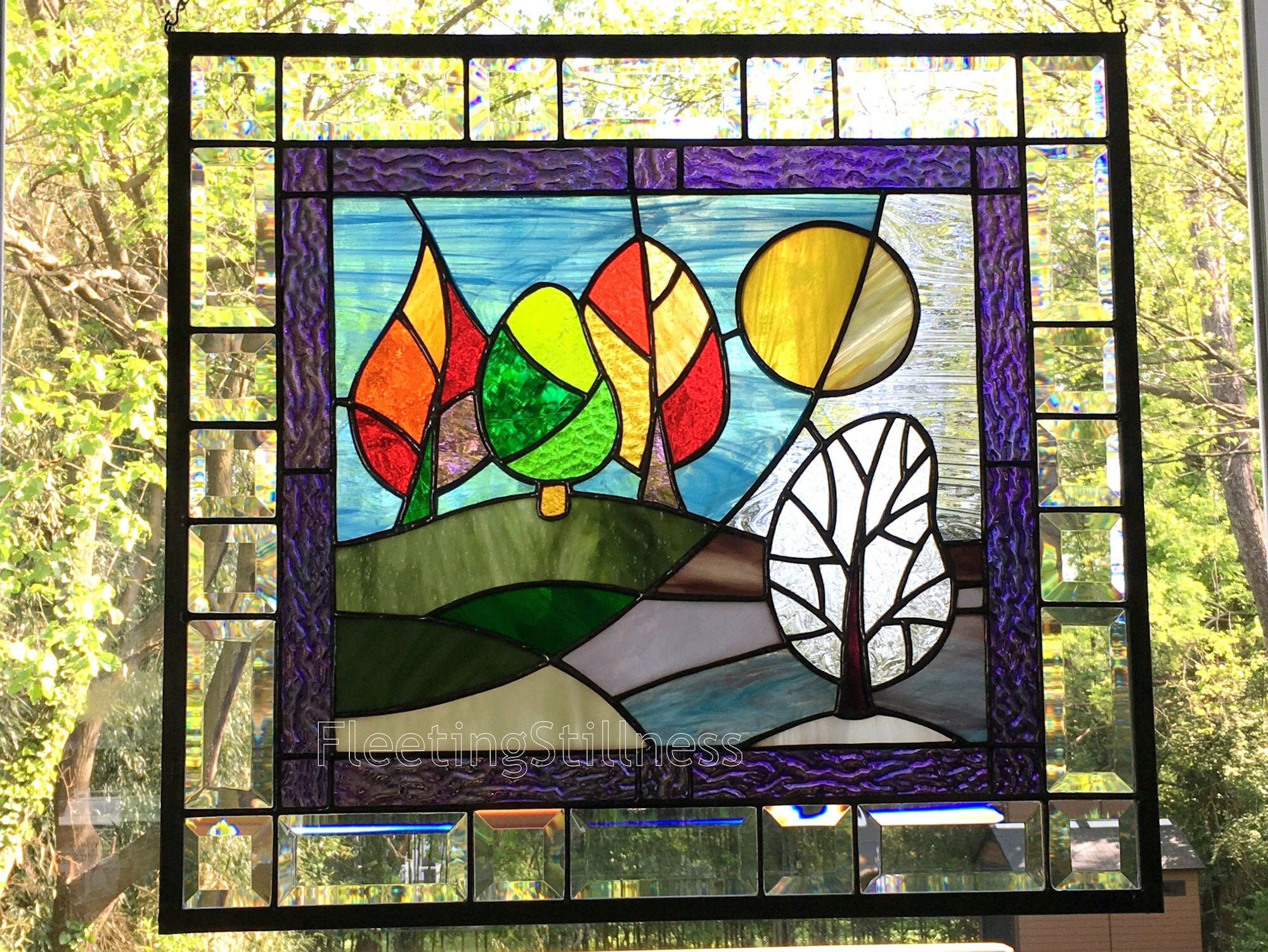 Stained Glass Panel Change of Seasons Colorful Stain Glass Etsy