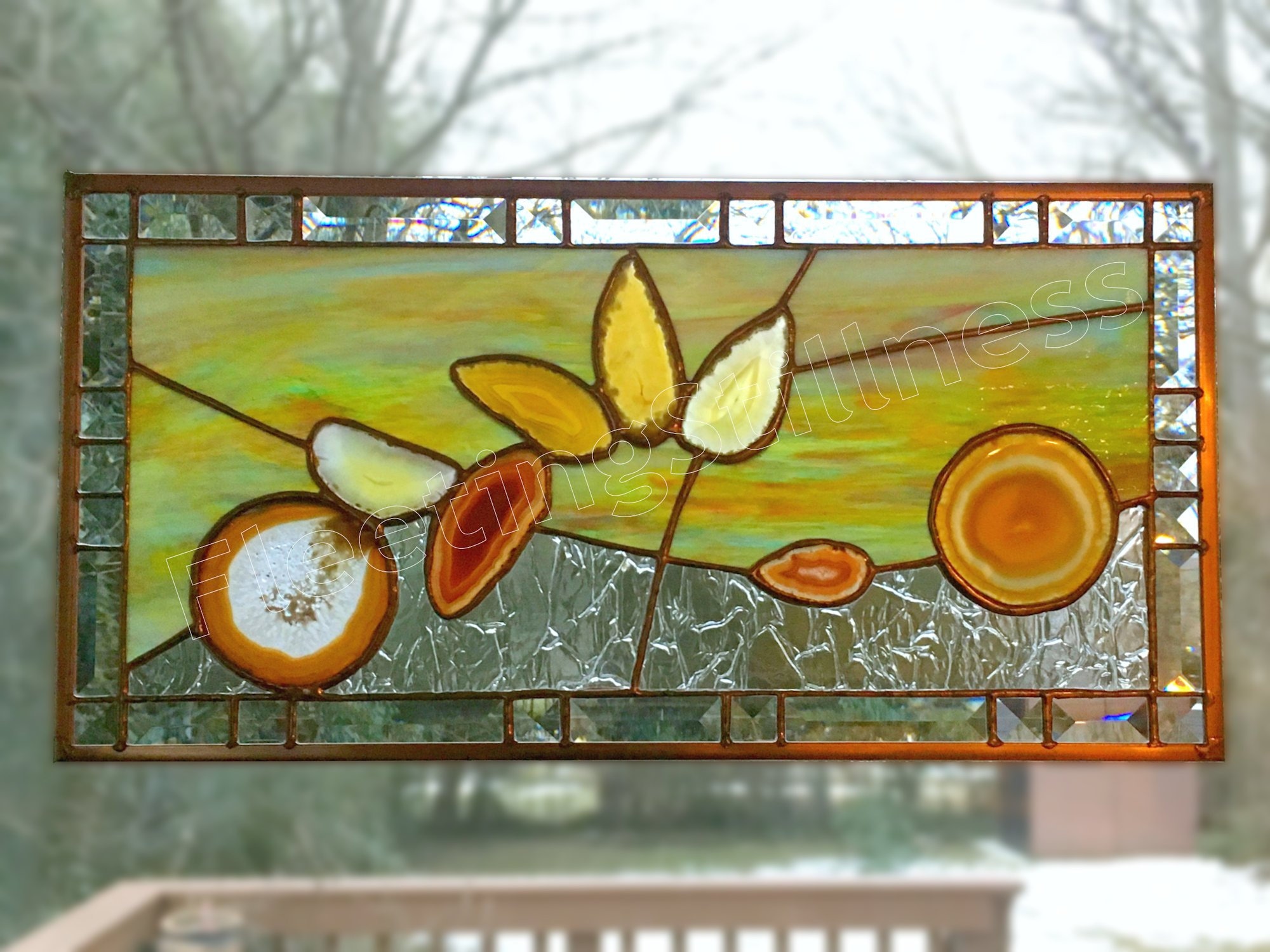 Abstract Stained Glass Panel With Agates Large Custom Stained 