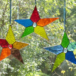 Blue Green Window Hanging, Stained Glass Star Suncatcher image 6