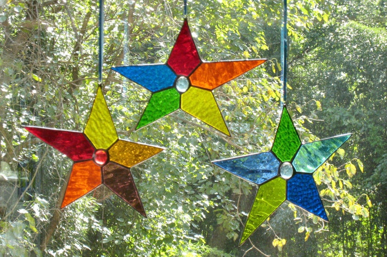 Blue Green Window Hanging, Stained Glass Star Suncatcher image 6