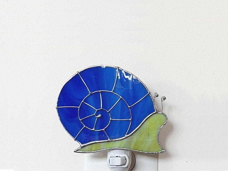 Snail Night Light, Blue Green Nursery Nightlight Stained Glass image 4
