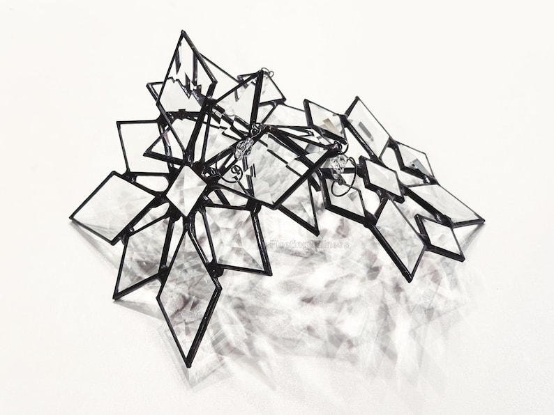 Star Sun Catcher SET of 3, Gift Beveled Glass Snowflake Window Hanging Gift image 2