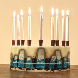 Hanukkah Menorah Fused Glass Blue Silver Judaica Chanukkah Candle Holder