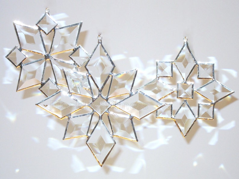 Star Beveled Suncatcher SET of 6, Beveled Glass Snowflake, Window Hanging Gift image 7