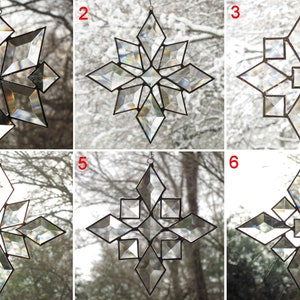 Star Beveled Suncatcher SET of 6, Beveled Glass Snowflake, Window Hanging Gift image 1