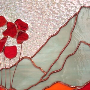 Mountain Poppies Stained Glass Panel, Window Panel Custom Stained Glass image 4