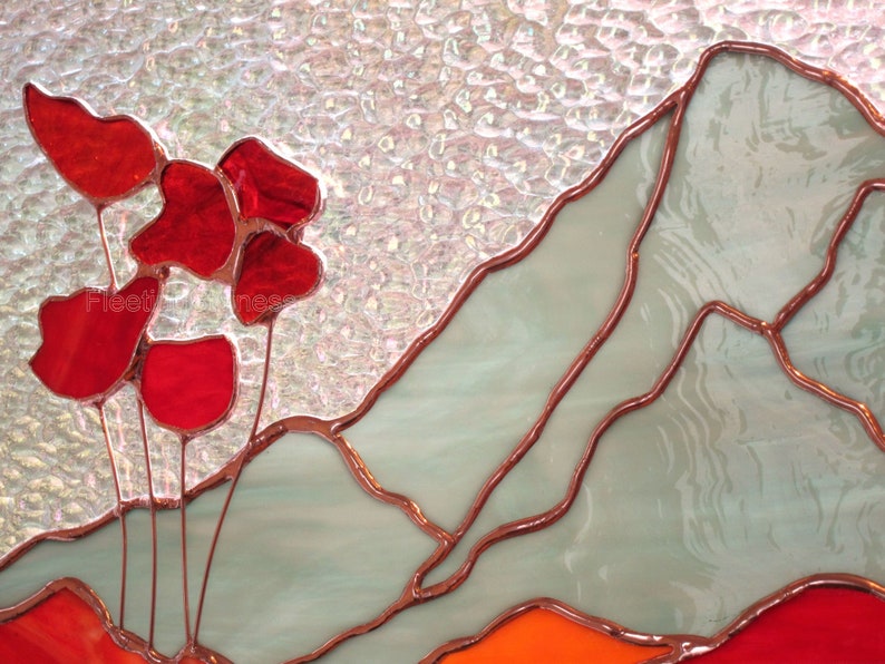 Mountain Poppies Stained Glass Panel, Window Panel Custom Stained Glass image 4