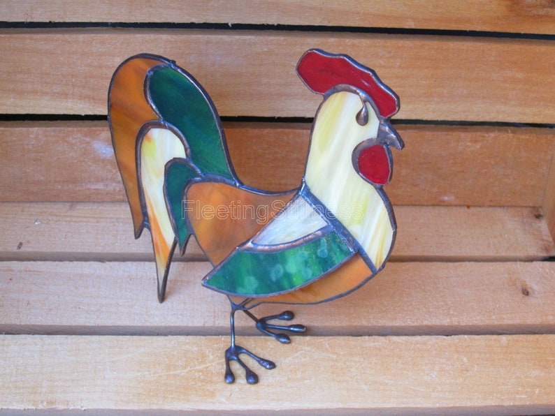 Stained Glass Rooster Rustic 3D Ornament Stand-Up image 5