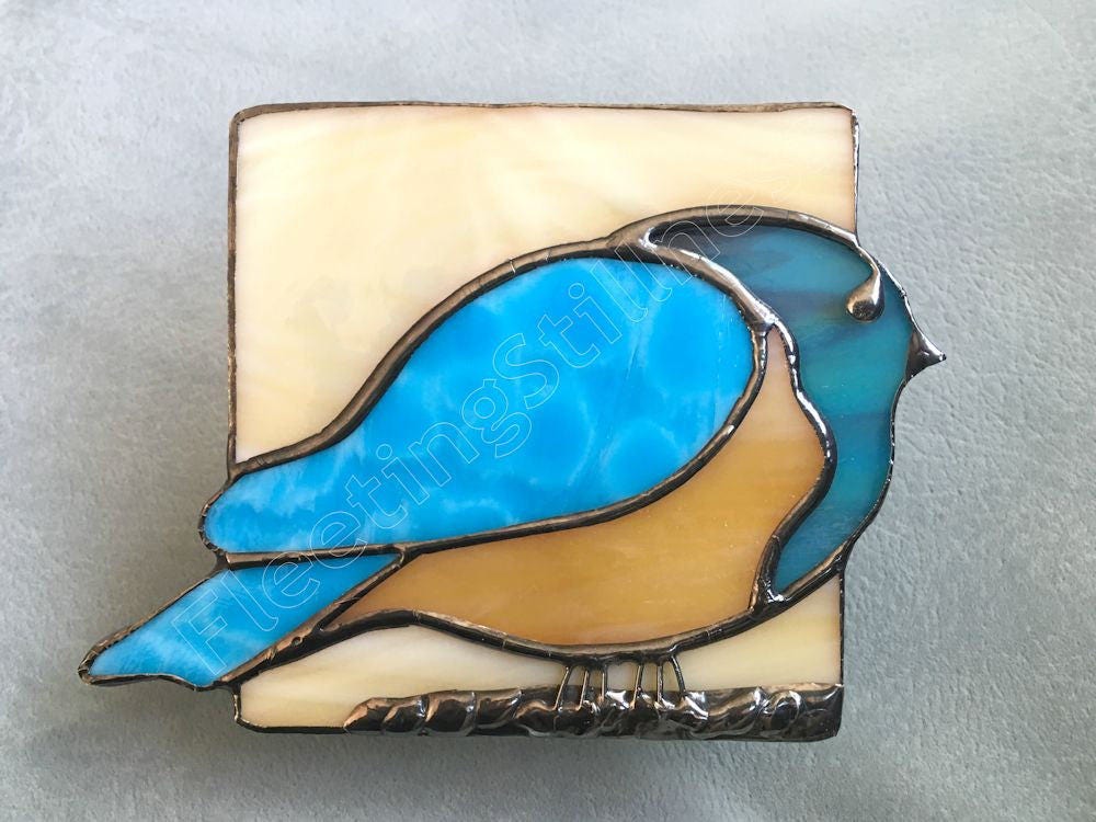 Blue Bird Glass Night Light Beige Stained Glass Bluebird | Etsy