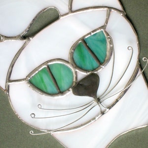 Cat Stained Glass Suncatcher, White Cat Window Hanging image 2