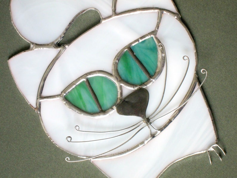 Cat Stained Glass Suncatcher, White Cat Window Hanging image 2