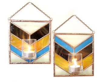 Wall Decor Candle Holder PAIR Mid Century Modern Bud Vase Chevron