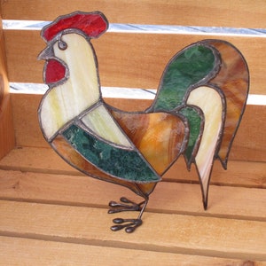 Stained Glass Rooster Rustic 3D Ornament Stand-Up image 2