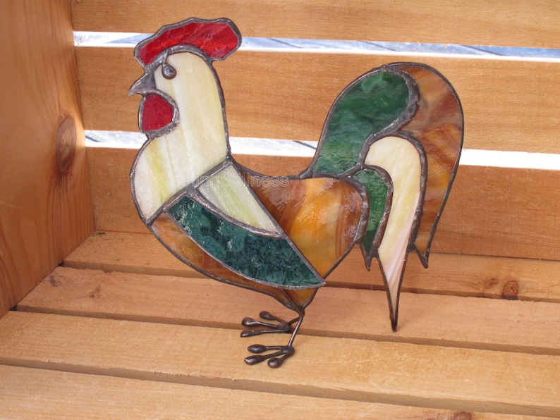 Stained Glass Rooster Rustic 3D Ornament Stand-Up image 2