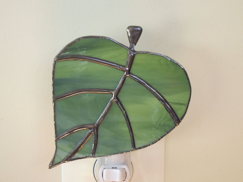 Green Leaf Night Light, Spring Stained Glass Night Light image 2